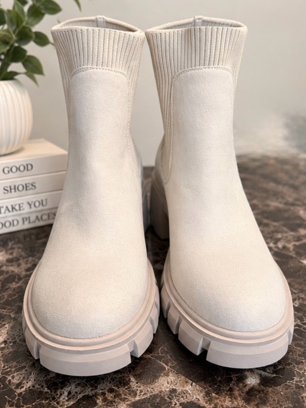 Cream Chunky Platform Chelsea Ankle Boots Size 8.5